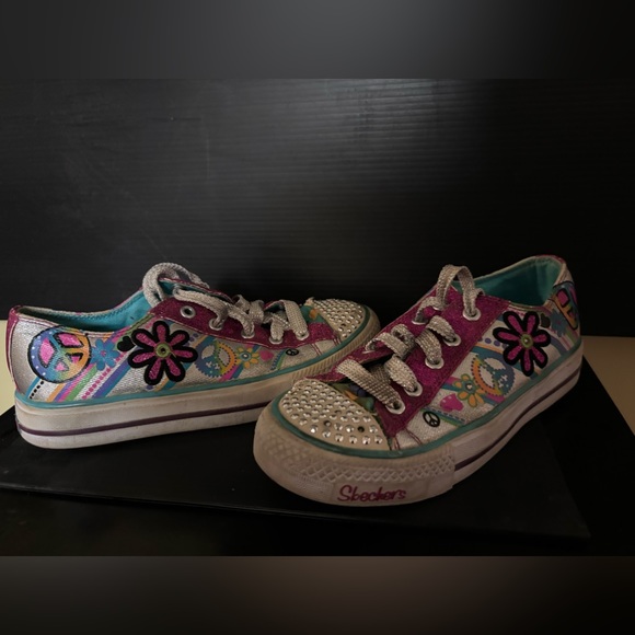 Girls Skechers Twinkle Toes Light Up Sneakers Shoes US 13.5 Silver Pink Glitter - Picture 1 of 1
